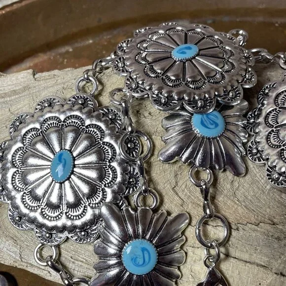Spring Boho EASTER Gift Southwest Silver Chain belt adjustable 48” Turquoise - Picture 16 of 16